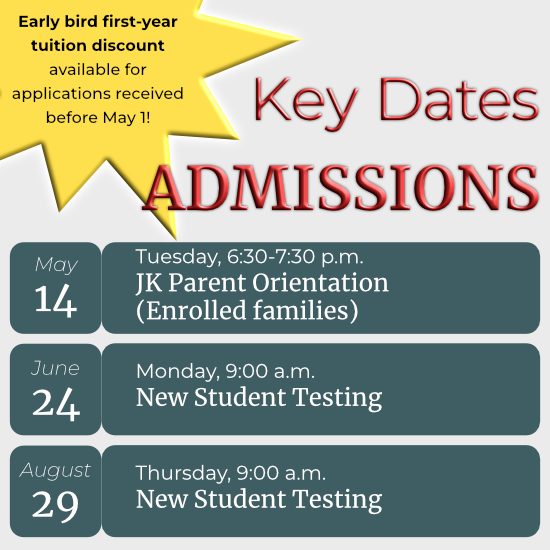website popup with key admissions dates